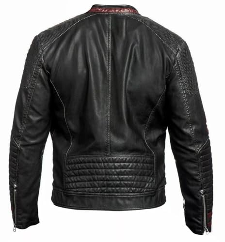 Veste en cuir véritable pour homme noir taille S résistant au vent avec coupe confortable