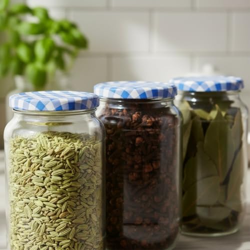 Image of ginoya brothers - Kitchen Glass Jar (3, 1000 ML JAR BLUE CHEX LID)