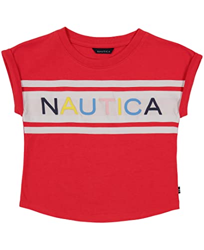 Image of Nautica Girls' Short Sleeve Graphic Logo T-Shirt, Everyday Casual Wear, Soft & Comfortable Fit