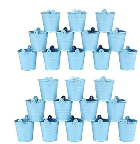 Margueras - Lote de 24 mini cubos de metal para peladillas, bombonera, maceta pequeña, color azul Cover