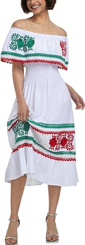 Image of YZXDORWJ Women Embroidered Mexican Peasant Casual Sexy Lace Off-Shoulder Long Dress