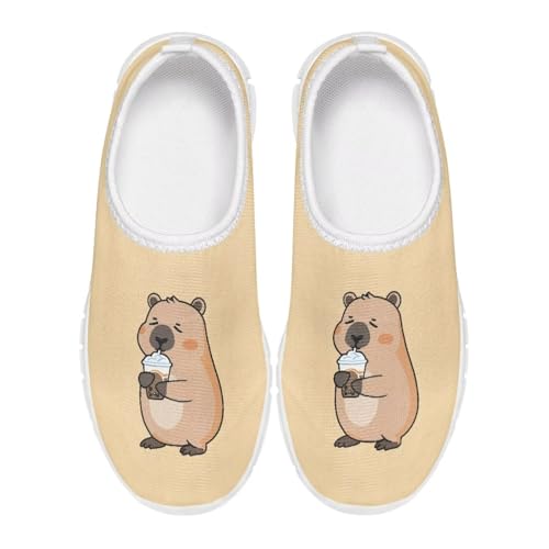 Gorweirop Capybara Size 2 Kids Slip on Shoes Yellow Girls Athletic Shoes Comfort Lightweight Laceless Running Shoes Breathable Kids Loafers Shoes for Girl's Jogging Climb