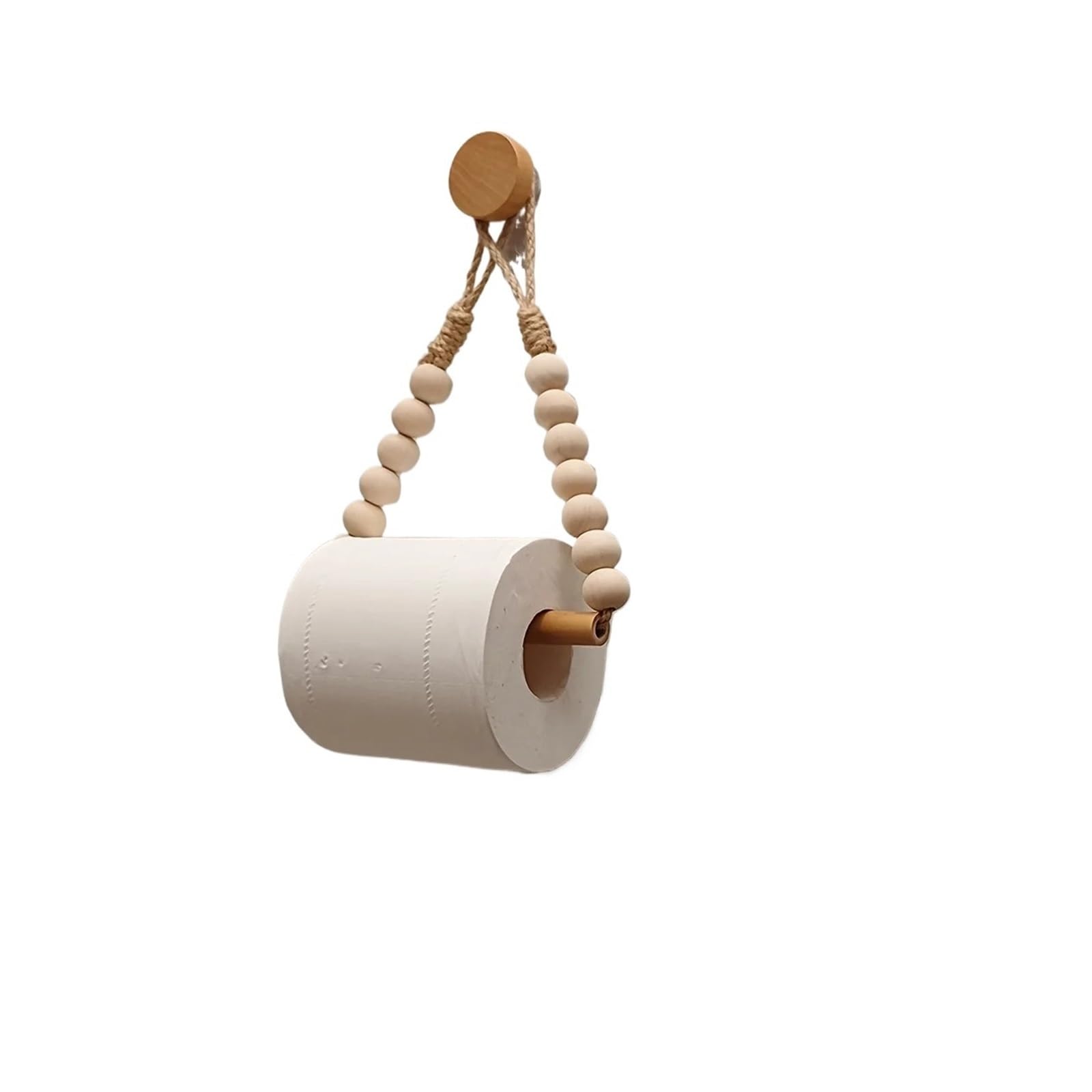 Rope Toilet Roll Holder Wood No-Drill Toilet Paper Holder
