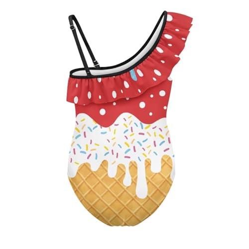 Image of Girls One Piece Bathing Suit,Slim-Fit Ruffle Strap Swimsuit with Adjustable Strap Quick Dry Summer Beach Swim Suit