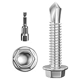 Wensilon (250Pcs) #8×1' Hex Washer Head Self Drilling Screws, 410 Stainless Steel Metal SheetScrews，TEK Screws, Sheet Metal Self Tapping Screws