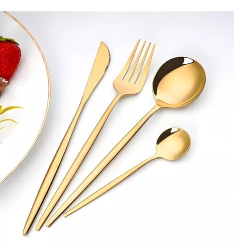 DIASO STORE Conjunto de Talheres 24 Peças Dourado Premium Jogo de Talheres Aço Inoxidável Colheres,