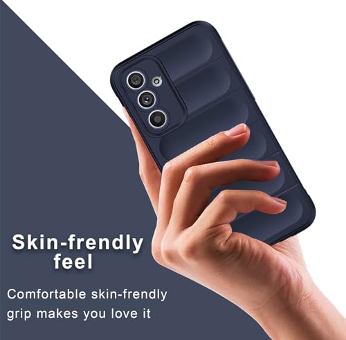 Image of A rtistque Liquid Silicone Stripes Back Cover Case for Samsung Galaxy M14 5G | with Camera Protection | with Inner Fabric | Anti Slip Grip | AirBag Case - Blue