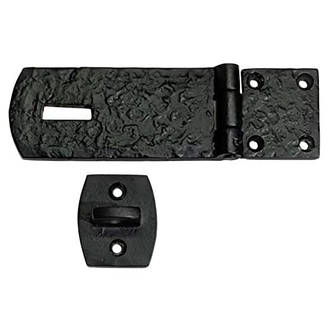 Adonai Hardware"Ahian" Heavy Duty Antique Cast Iron Safety Locking Hasp and Staple (5" x 1 Pack, Matte Black) for Vintage Pirates Treasure Chest, Trunk, Wooden Jewelry Box, Cases, Furniture and Sheds Cover