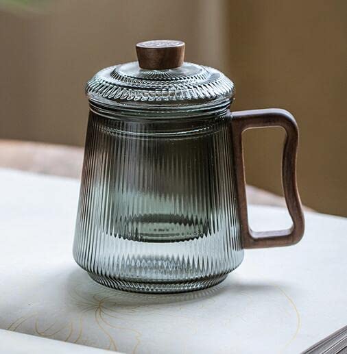 Taza de café de cristal, tazas de café/té de vidrio, taza de té de vidrio resistente al calor china de 420 ml, taza de separación de agua de té, taza de filtro de oficina