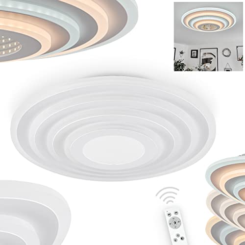Plafón LED Takok, plafón regulable de metal/plástico en blanco/cromo, 40 vatios, 480-4800 lúmenes, 3000-6500 K, mando a distancia, control por voz y Smart App, Smart Home