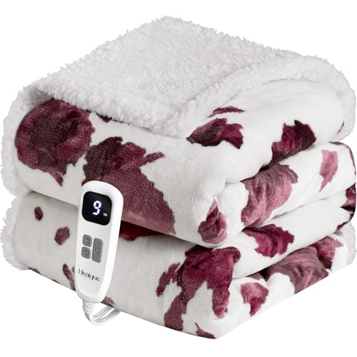 blunique Heated Blanket Throw Blanket – Fast Heating Blanket with 10 Heat Settings & 4 Timer Options, Cozy Soft Fleece Sherpa, Washable, Warm Gifts for Grandma