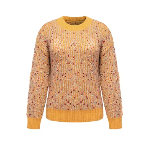 Women's Pullover Round Neck Long Sleeves Colored Sweater Casual Ribbed Autumn Knitted Sweater Top