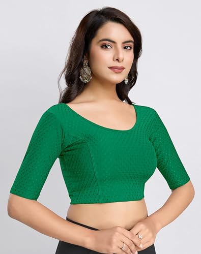 Image of TRENDMALLS Women's Dobby Pure Cotton Elastin Stretchable Readymade Round Neck Elbow Length Sleeves Blouse Choli Stylish Saree Blouse Ready to Wear