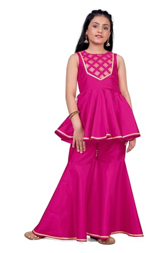 Image of Fashion Dream Girls Cotton Blend Printed Salwar Suit Set|Kids Kurta & Dhoti|Ethnic Wear|Sharara Set
