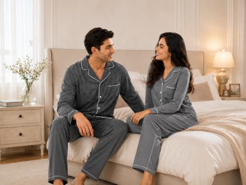 Image of Veseacky Mens 100% Cotton Pajamas Set Long Sleeve Button Down Sleepwear Soft Loungewear Pjs with Pockets