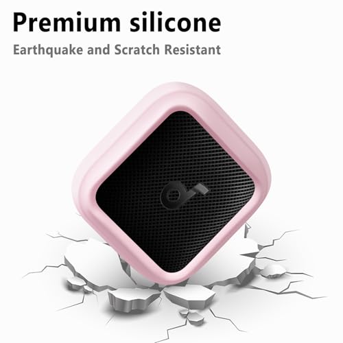 Image of Geiomoo Silicone Cover for Anker Soundcore Boom Go 3i Case, Soft Flexible Scratch Resistant Protective with Carabiner (Pink)