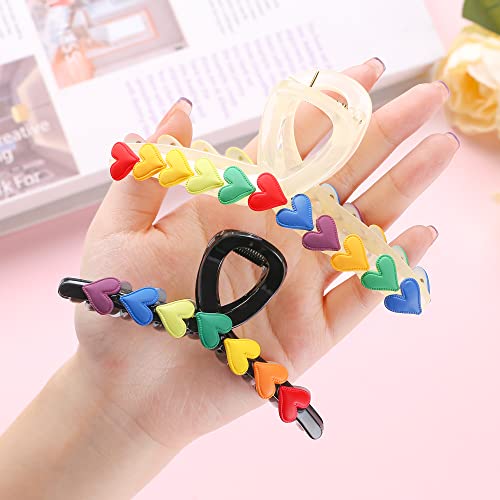 2 Pcs Colorful Heart Shape Hair Claw Clips, Nonslip Large Hair Clips For Thick And Thin Hair Strong Hold Big Hair Jaw Clips Banana Claw Barrettes Fashion Hair Styling Accessories For Women And Girls #TOP5