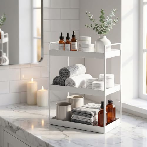 Image of SJC GLOBAL Premium 3 Tier Heavy Duty Metal Rack Kitchen Counter Top Organizer Rack Multipurpose Spice Organizer Masala Stand Bathroom Shelf Cosmetic Holder Kitchen Storage Rack Freestanding White