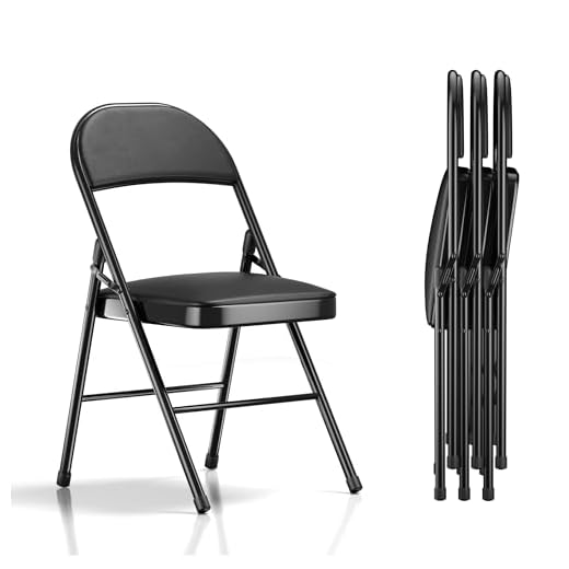 VECELO 4-Pack Folding Chairs Portable Metal with Ultra Soft PU Padded Cushion Seats for Home Office, Black, Square