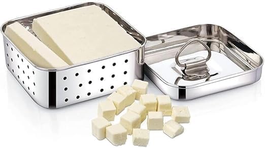 Stainless Steel Paneer Maker, Square Paneer, Cheese and Tofu Mould with Strainer, Silver