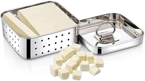 Archy Creations Stainless Steel Paneer Maker, 450ml Capacity, Square Paneer, Cheese and Tofu Mould with Strainer, Silver