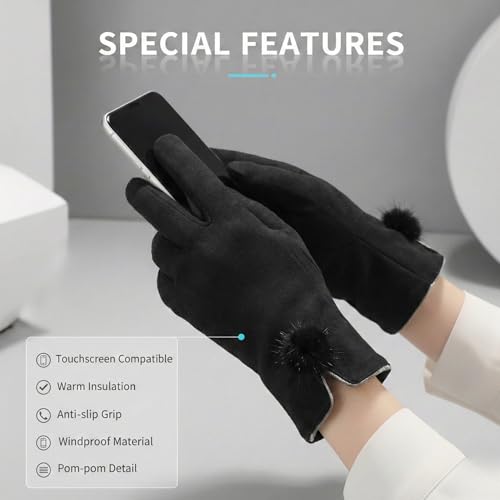 Image of Kraptick Women's Winter Woollen Gloves-Premium Thermal Fleece Lined Touchscreen Hand Warmer Gloves for Cold Weather, Cycling & Driving Soft Fur Cable Knit Elastic Mittens