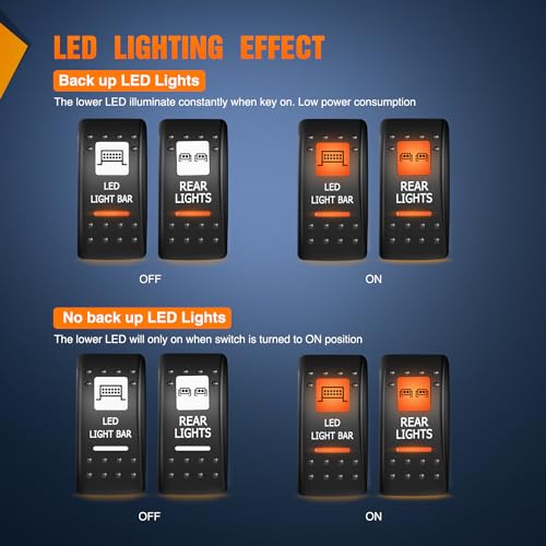 Image of Nilight 2 Pack UTV Rocker Switch with Orange Backlit On Off 5 PIN | SPST Led Light Bar Rear Lights Switches Toggle 12V 24V Jumper Wires Set for ARZR Can-Am TVs UTVs Cars Trucks RVs