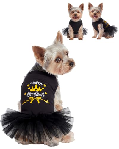 Image of CuteBone Black Happy Birthday Pet Tutu Dress - Crown Puppy Birthday Costume - Small Dog Clothes Cat Princess Party Outfit SRQ01S