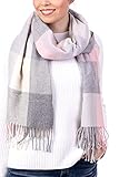 U&F karierter Damen Schal | 100% Viskose | Einheitsgröße | Onesize Casual Basic Karo | Pashmina Schal | Herbstschal | modischer Winterschal für Frauen | Halstuch | graurosa