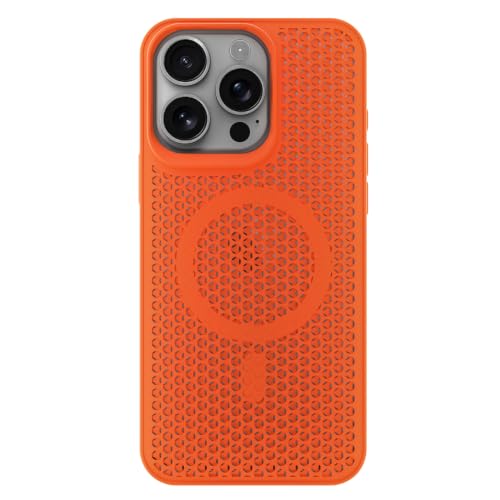 Image of Outlouders Back Cover for iPhone 16 Pro Max | Honeycomb Cooling Design | Silicone Heat Dissipation | Mag-Safe Compatible | Shockproof Camera Protection Bumper Case (Orange Mag-Safe)