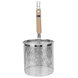 Included 1 pack stainless steel mesh pasta basket Made from stainless steel mesh with sturdy plate steel; wooden handle with 2 hooks conveniently hangs on the pot while in use and stores easily Tiny, closely spaced holes mean your food drains fast wi...