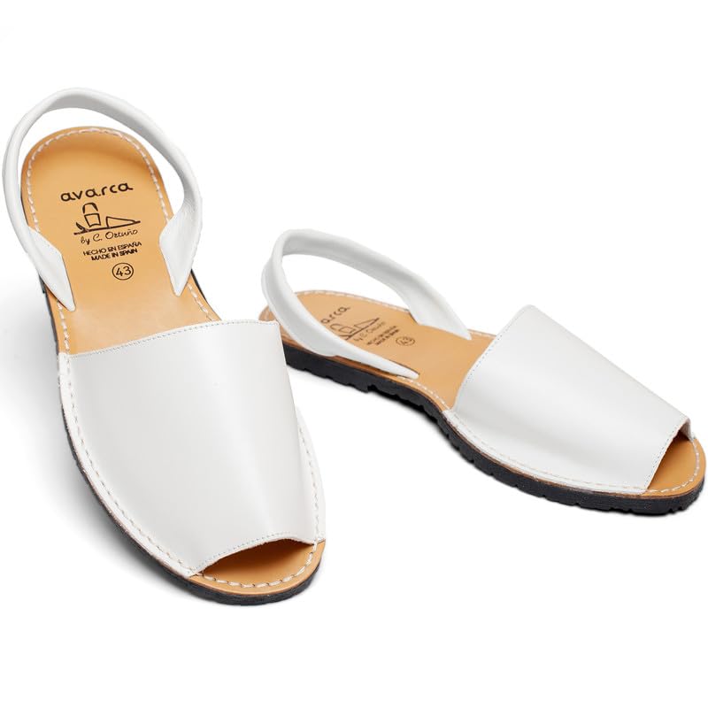 Avarca Leather Flat Sandals for Women - Made in Spain - Peep Toe Womens Sandals, Perfect Beach Essentials - Comfortable Spanish Women's Shoes for Every Occasion, Handmade Slingback Shoes
