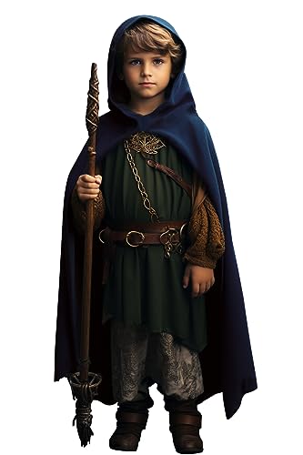 Renaissance Costume for Boys Kids Medieval Cloak With Hood Halloween Ranger Wizard Elven Hooded Cape Robe
