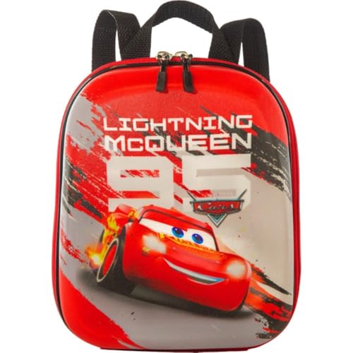 Mochila Infantil Tamanho P, Vermelha, 80% EVA 20% Poliéster, 27x20x9cm, Tema Carros de Corrida, 280g, para Crianças a partir de 3 Anos