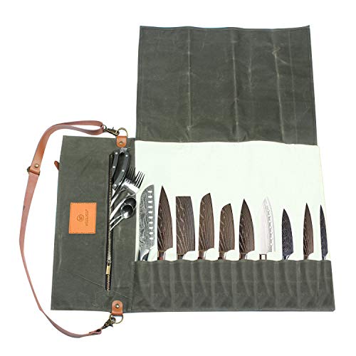 Wessleco Kitchen Knife Bag, 10 Pockets, Knife Storage Bag with Handle