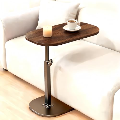 YIHHOW C Shaped Side Table Height Adjustable End Table for Living Room Bedroom with Metal Frame Slim Bedside Table for Bedroom Living Room Small Coffee Table Sofa Table Liftable