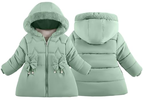 Happy Cherry Doudoune Enfant Fille Manteaux d'Hiver à Capuche Fourrure Veste Parka Doublure Chaude Epaisse Coupe-Vent Blouson de Neige Vert 2-3 Ans