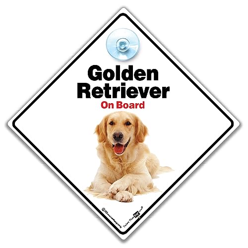iwantthatsign.com Golden Retriever Autoschild, Hundeschild mit Saugnapf, 14 cm x 14 cm x 2 cm, Kunststoff, Rechteckig, Tier, Humorvoll, Baby an Bord, Car, Fenster-Montage