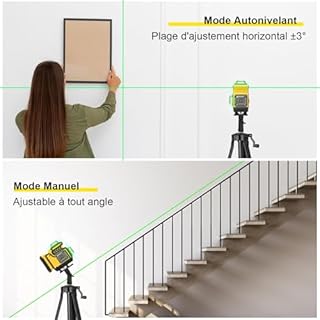 Niveau Laser avec Trepied - ansigtny Niveaux Laser Chantier 4 x 360° Autonivelant, 4D 16 Lignes Vert Laser Rotatif Professionnel Laser Level en Croix avec 1.6 M Trépied, Batterie 5400mAh, Télécommande