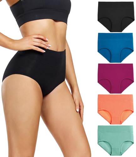 Image of wirarpa Women's Cotton Underwear High Waist Full Coverage Brief Panty Multipack