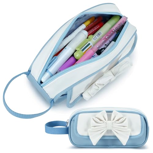 Image of Large Pencil Case for Girls Teens Kids School Zipper Pencil Pouch Blue