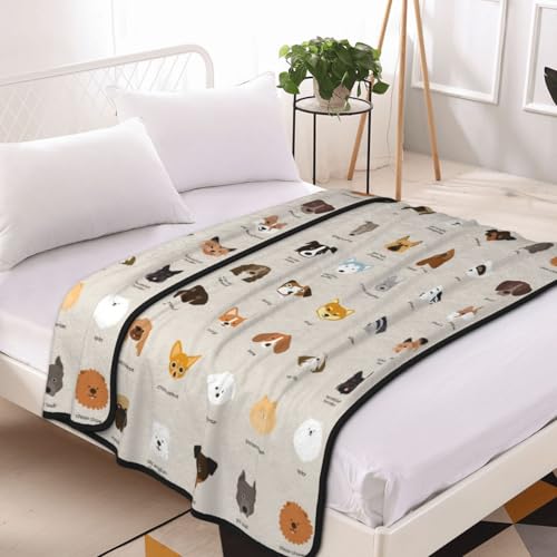 WKSGDSG Kingsize-Decken für Bett, Hunderassen, Anti-Pilling-Flanell, doppellagig, weich, gemütlich, Doppeldecke, luxuriös, wendbar, Plüsch, große Decke für Sofa, Couch, Reisen, 203 x 152 cm