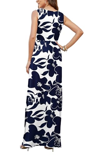 Image of AUSELILY Maxi Dresses for Women Summer Casual Sleeveless V Neck Wrap Dress | Sleeveless Long maxi dress with wrap V neck & side pockets, for formal cocktail, beach & casual daily wear