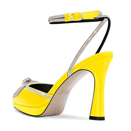 DearOnly Platform High Heel Pointed Toe Pumps Ankle Strap Rhinestone Crystal Bow-Knot Prom Dress Shoes3