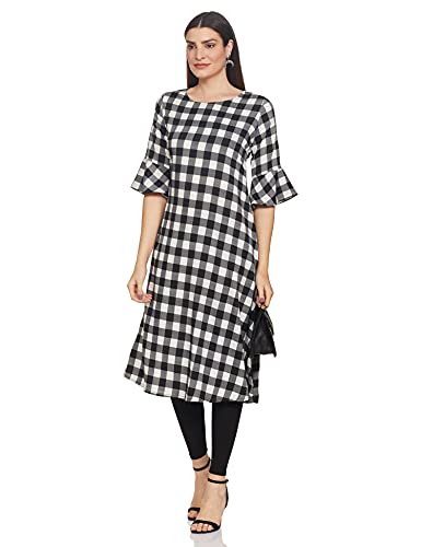 Image of Women's Crepe Printed A-line Kurti(ALC9099 Black XXL)