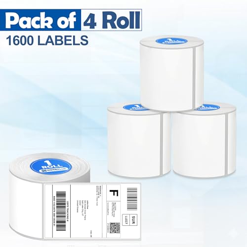 Image of MOREBLUE 4x6 Thermal Label 4 Roll,1600 Self-Adhesive Shipping Labels, Strong Sticky Smudge-Free & Jam-Free Thermal Printer Labels for Ecommerce & Courier Shipping Sticker