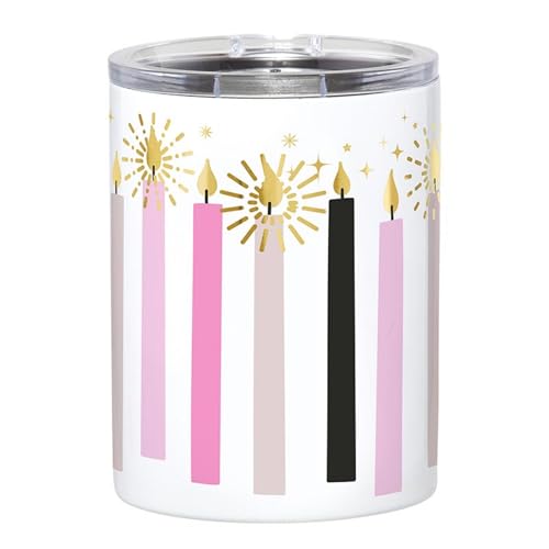 Slant Collections Birthday Celebration Stainless Steel Insulated Whiskey Tumbler Double Old Fashion Cocktail Cup with Slider Lid, 12-Ounce, Candles