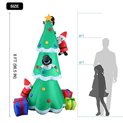 Inflatable Christmas Tree Outdoor Yard Decoration - 8Ft Giant Lighted Blow Up Inflatable Christmas Tree With 2 Santas 2 Snowmen And 3 Gift Boxes Decor For Xmas Holiday Party, Garden, Lawn, Indoor #TOP2