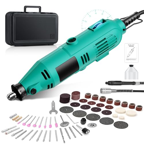 "ミニルーター 6段変速可能 40000RPM回転/分 リューター 電動 ルーター 工具 電動リューター 124PCS 軽量 DIY創作用 切断/木工/穴あけ/彫刻/切断/切削/研磨/汚れ落とし/錆落とし/細工物 収納ケース付 日本語取扱説明書付き(Gre