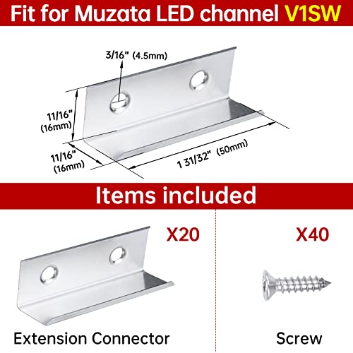 Muzata Extension Connectors for V-Shape Aluminum LED Channel, The Aluminum Channels Can Be Connected Seamless for Longer Lighting Project 20PACK LCB2,Series LA2